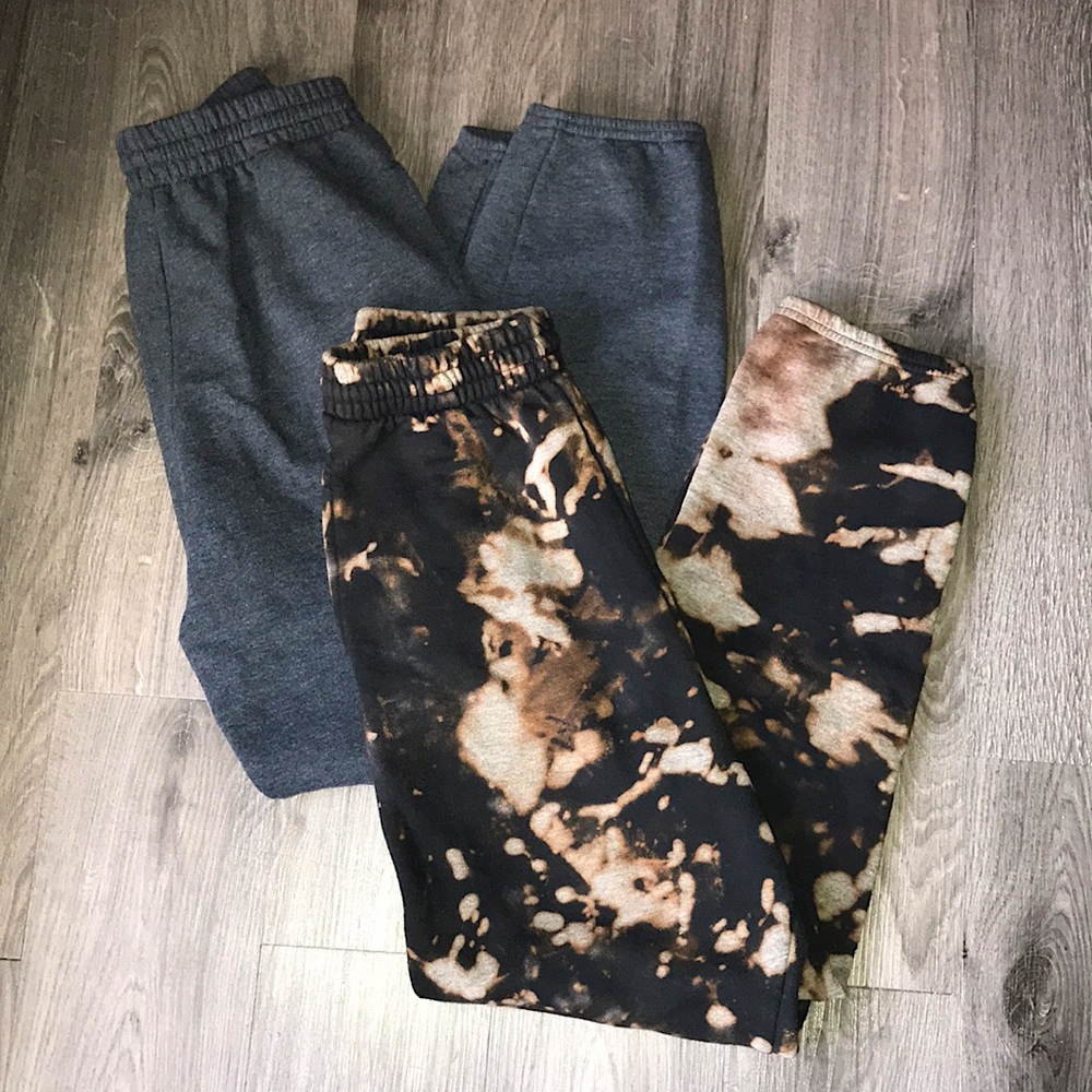 2 Small Fruit Of The Loom Drawstring Sweat Pants, Black Black Tie-Dye And Gray